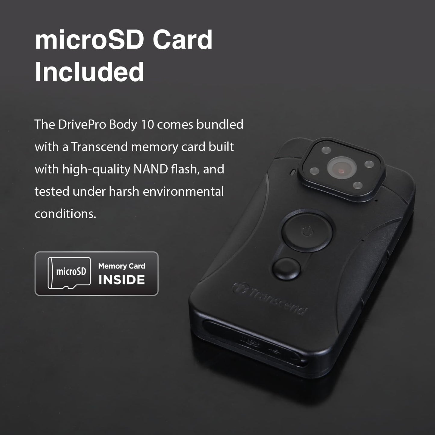 Transcend 64GB, DrivePro Body 10, Body Camera, Night Vision, Infrared LED, Water Resistant, 7-Hour Battery Life, with Audio and Video Recording, Ideal for Personal Civilians & Security - TS64GDPB10C
