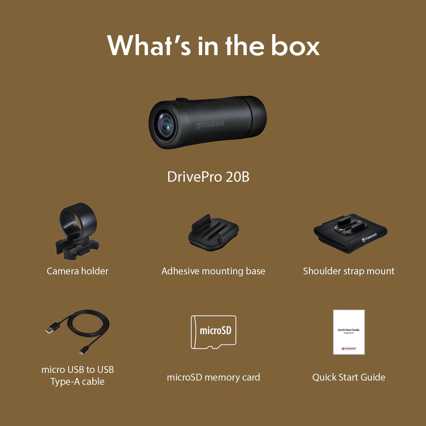 Transcend DrivePro 20B POV Camera Full HD 1080P 60/30 fps Portable Motorcycle Dashcam with Straps TS-DP20B-64G