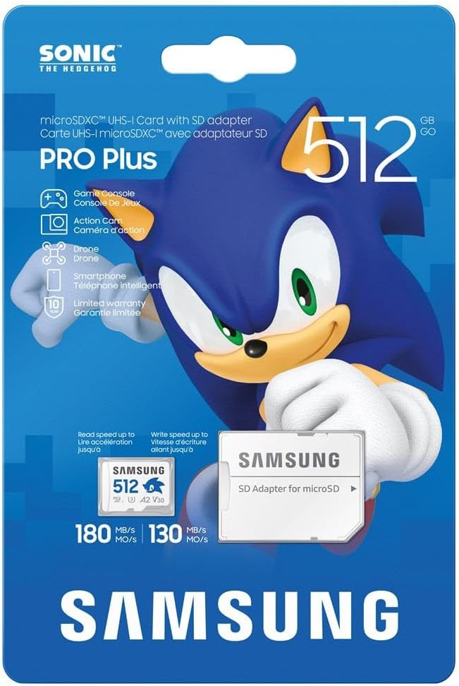 Samsung Sonic Pro Plus microSDXC Memory Card with SD Adapter, UHS-I Interface, Read Speed up to 180MB/s, Increased Speed for Consoles (MB-MD-LC1)