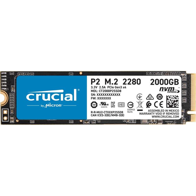 Crucial P2 3D NAND NVMe PCIe M.2 SSD Up to 2400MB/s - CT-P2SSD8