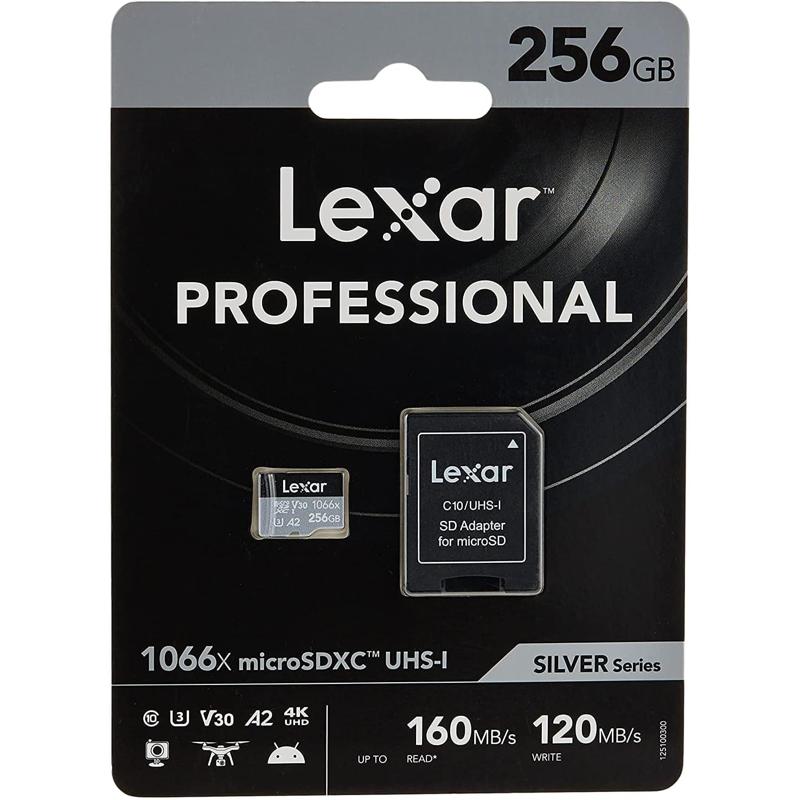 Lexar Professional 1066x microSDXC UHS-I Card w/SD Adapter Silver Series, Up to 160MB/s Read - LMS1066-BNANG