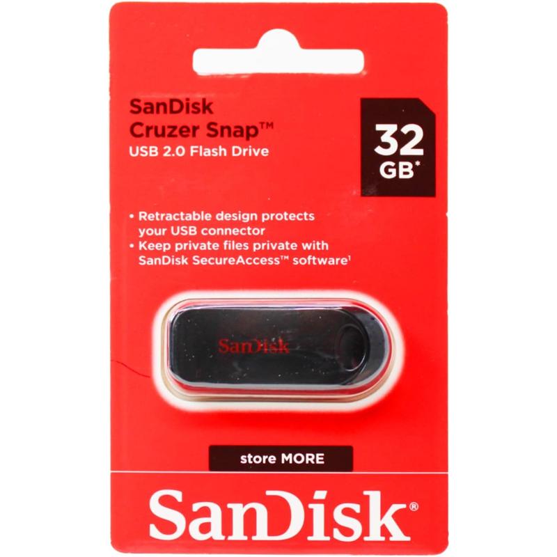 SanDisk USB Memory Black USB 2.0 Slide Retractable SanDisk Cruzer Snap SDCZ62-G35