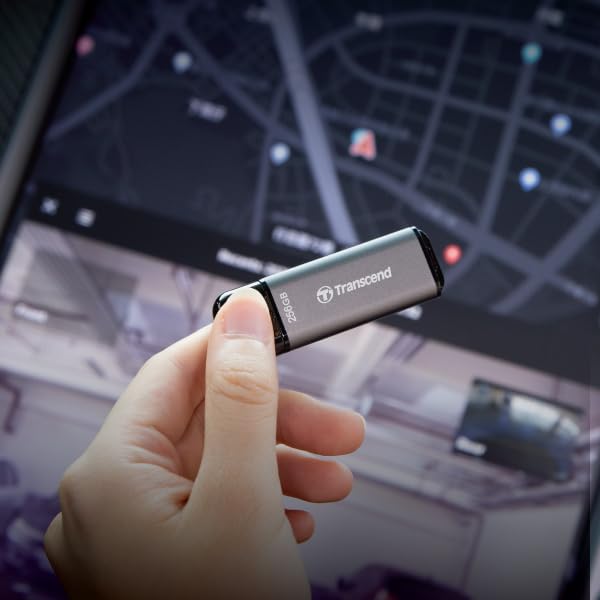 Transcend JF920 USB Flash Drive, USB3.2 Gen1, Up to 420MB/s, Aluminum Metallic housing, for Car Audio System, Sentry Mode, Smart TV and Gaming Console, Gray (TS-JF920)