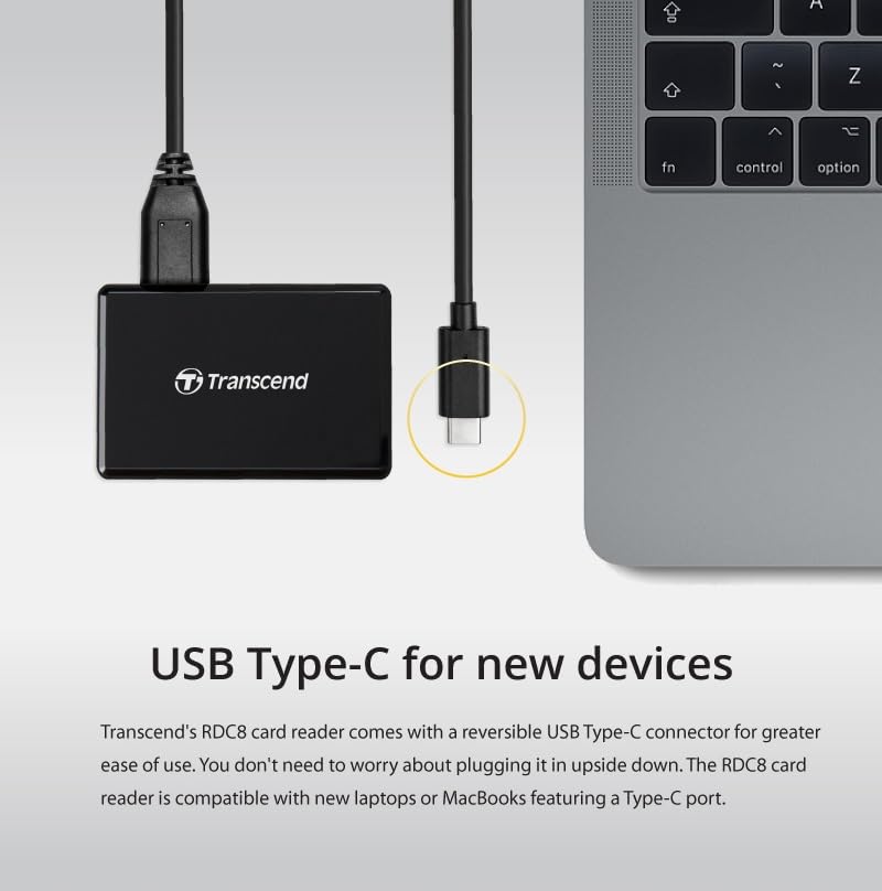 TRANSCEND TS-RDC8K All-in-1 Multi Memory Card Reader, USB 3.1 Gen 1 with a reeversible Type-C