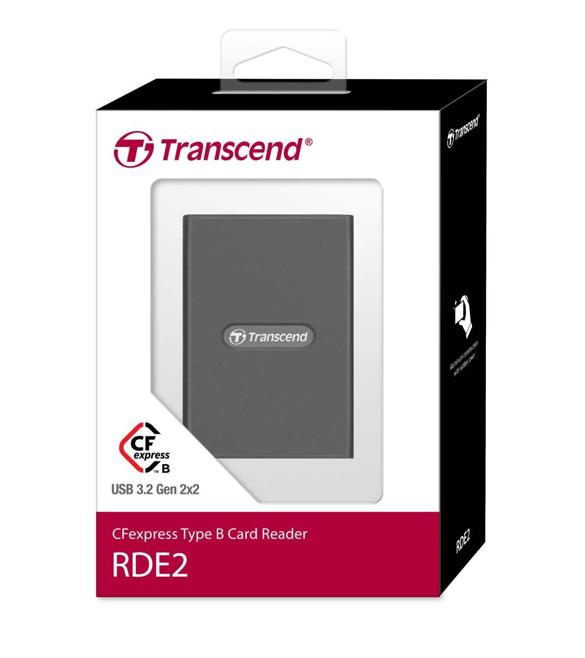 Transcend CFexpress Card Reader, Type B, USB 3.2 Gen 2x2, 20 Gbps, Aluminum housing, for Photography and Cinematic Experts, Include Type A and Type C Cables - TS-RDE2