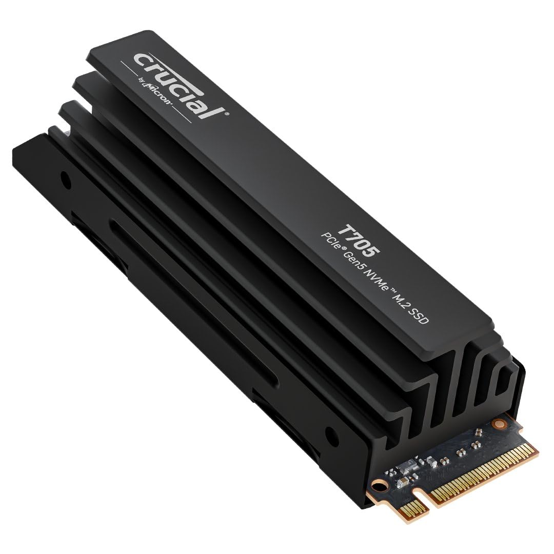 Crucial T705 PCIe Gen5 NVMe 2TB SSD, Up to 14,500MB/s, TLC NAND, Intel & Ryzen Compatible, for Hardcore Gaming & High-Speed Storage, Solid State Drive, Includes 1Mo Adobe CC – CT2000T705SSD3