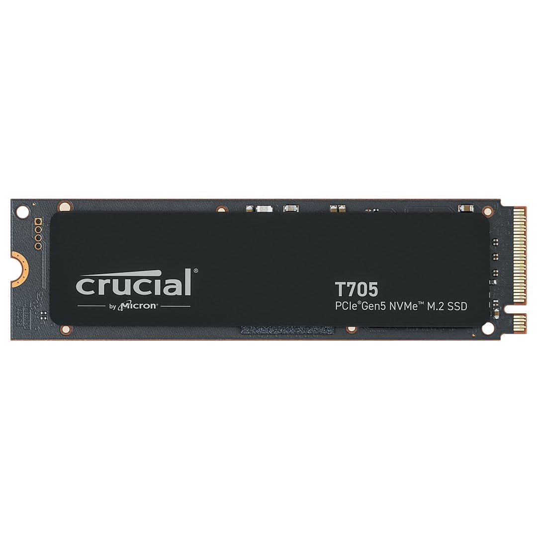 Crucial T705 PCIe Gen5 NVMe 2TB SSD, Up to 14,500MB/s, TLC NAND, Intel & Ryzen Compatible, for Hardcore Gaming & High-Speed Storage, Solid State Drive, Includes 1Mo Adobe CC – CT2000T705SSD3