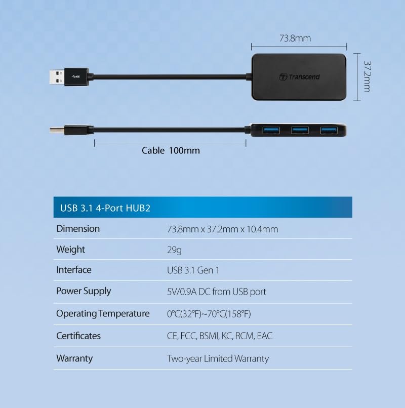 TRANSCENDTranscend Information SuperSpeed USB 3.0 4-Port Hub (TS-HUB2K)
