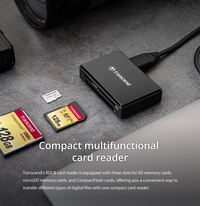 TRANSCEND TS-RDC8K All-in-1 Multi Memory Card Reader, USB 3.1 Gen 1 with a reeversible Type-C