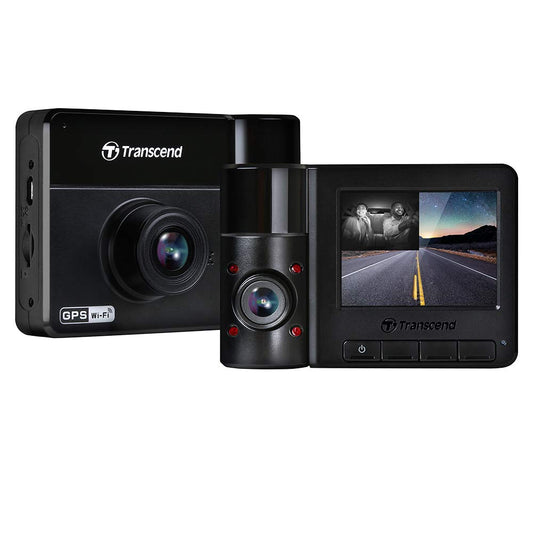 Transcend Dash Cam Front and Rear, 2K QHD 1440P+1080P Full HD Car Camera 140° Wide-Angle 180° Rotatable Rear Lens, Night Vision Loop Recording Head-Up Display, Wi-Fi GPS GLONASS, ADAS, Support 1TB Max