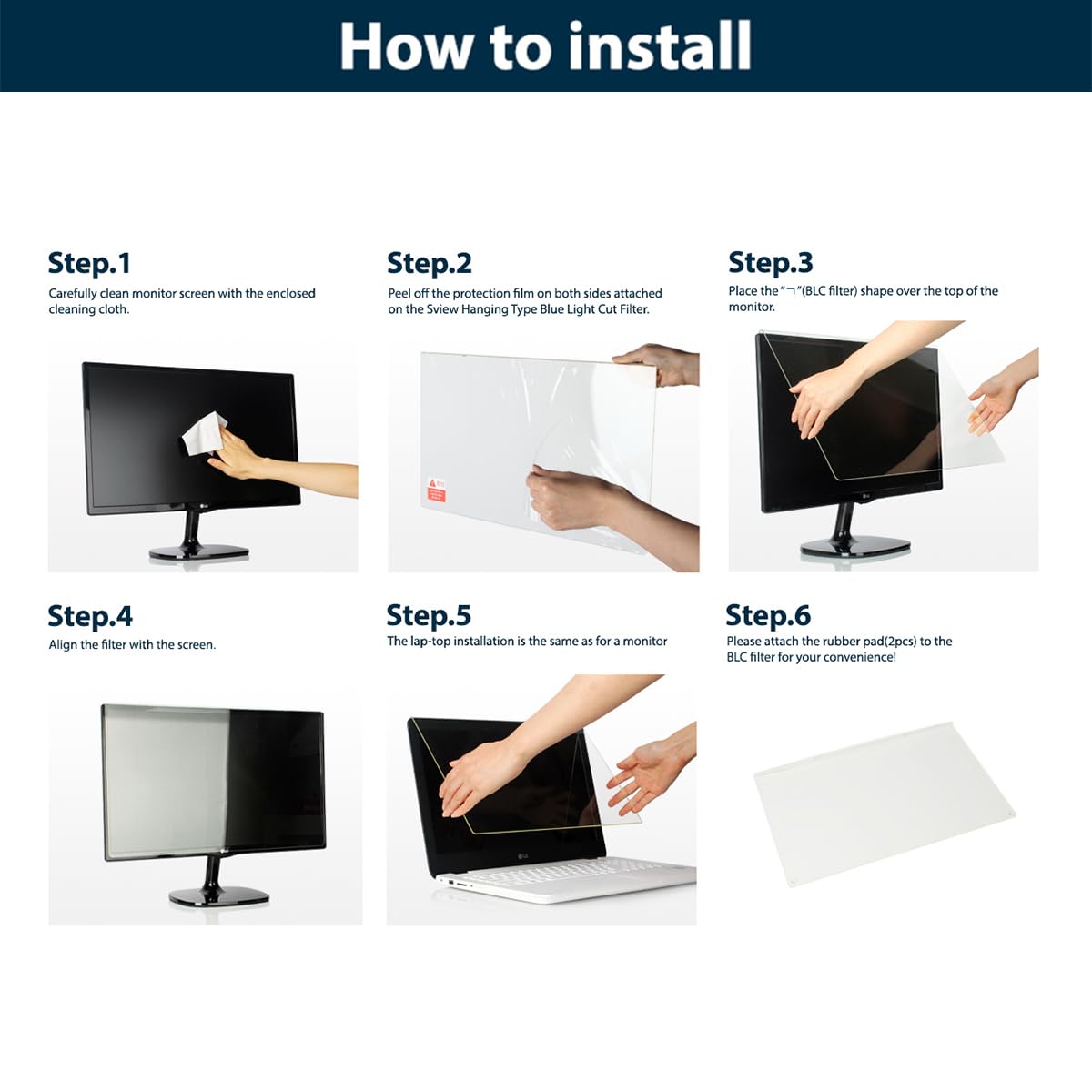Sview Anti Blue Light Screen Protector Panel - PC Anti-UV Eye Protection Filter Film, For Widescreen Laptop and Monitor Frame Hanging Type - 1 Piece Per Pack (SBFHC)