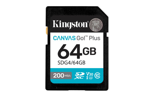 Kingston Canvas Go Plus SDXC Memory Card Gen4 200MB/s C10 UHS-I U3 V30 (SDG4)