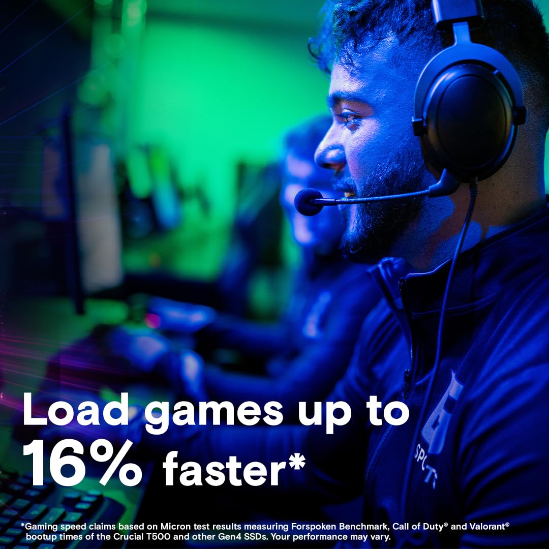 Crucial T500 PCIe Gen4 NVMe 1TB SSD, Up to 7,300MB/s, TLC NAND, Laptop & Desktop (PC) Compatible, for Creatives and Gamers, Solid State Drive, Includes 1Mo Adobe CC – CT1000T500SSD8