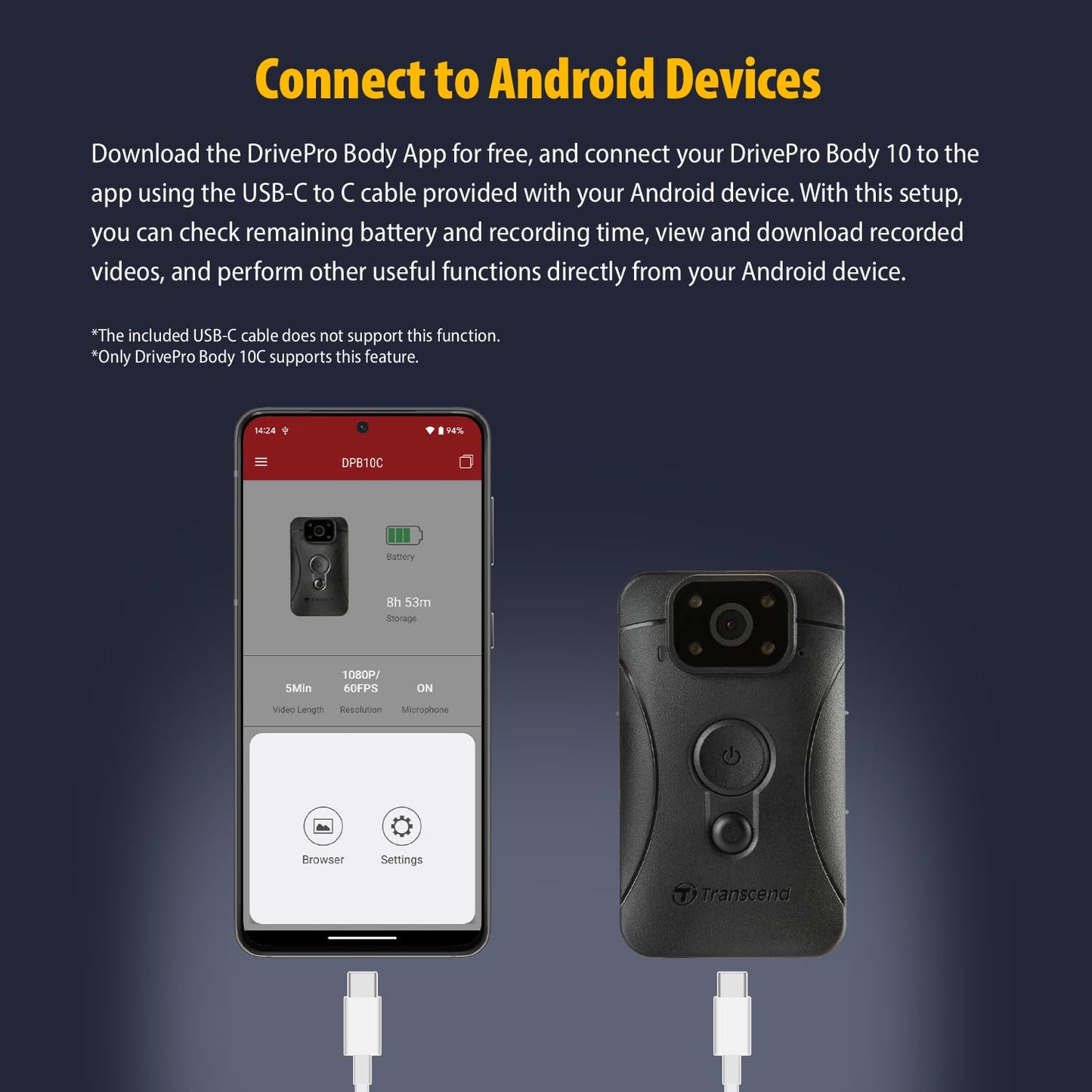 Transcend 64GB, DrivePro Body 10, Body Camera, Night Vision, Infrared LED, Water Resistant, 7-Hour Battery Life, with Audio and Video Recording, Ideal for Personal Civilians & Security - TS64GDPB10C