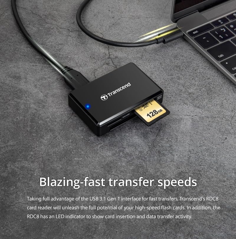 TRANSCEND TS-RDC8K All-in-1 Multi Memory Card Reader, USB 3.1 Gen 1 with a reeversible Type-C