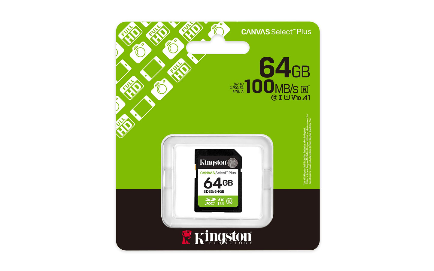 Kingston Canvas Select Plus SD Card Up to 100MB/s Class 10, UHS-I, U1, V10 (SDS3)