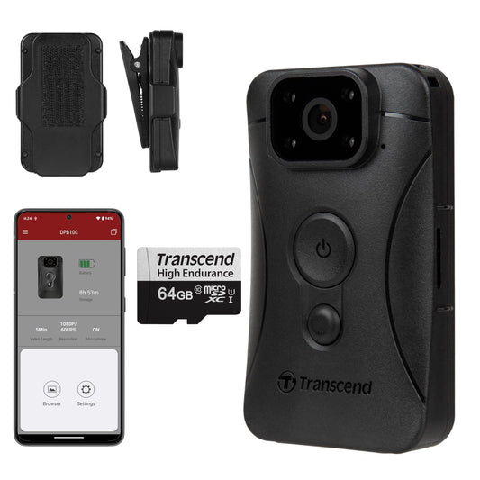 Transcend 64GB, DrivePro Body 10, Body Camera, Night Vision, Infrared LED, Water Resistant, 7-Hour Battery Life, with Audio and Video Recording, Ideal for Personal Civilians & Security - TS64GDPB10C