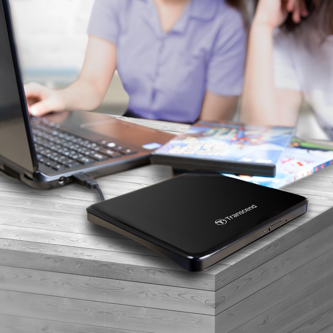 Transcend Information 8X Extra Slim Portable DVD Writer Optical Drive, TS8XDVDS-K (Black)