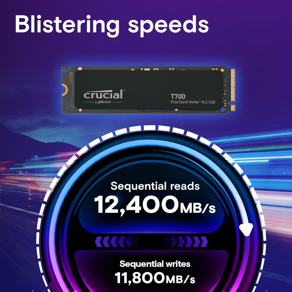 Crucial T700 PCIe Gen5 NVMe 1TB SSD, Up to 11,700MB/s, Intel & Ryzen Compatible, for Hardcore Gaming & High-Speed Storage, Solid State Drive – CT1000T700SSD3
