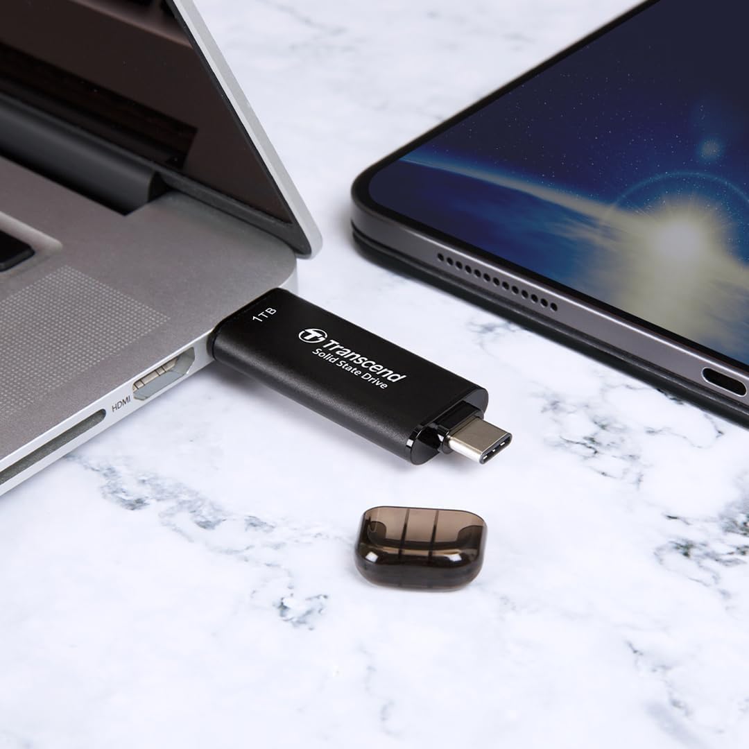 Transcend ESD310 External SSD, Up to 1,050MB/s, Dual USB Flash Drive for iPhone/iPad/Mac/Windows, Android/Tablet/PC, USB 3.2 Gen 2 Thumb Drive Photo Stick, 2-in-1 Type C &Type A Memory Stick (TS-ESD310)