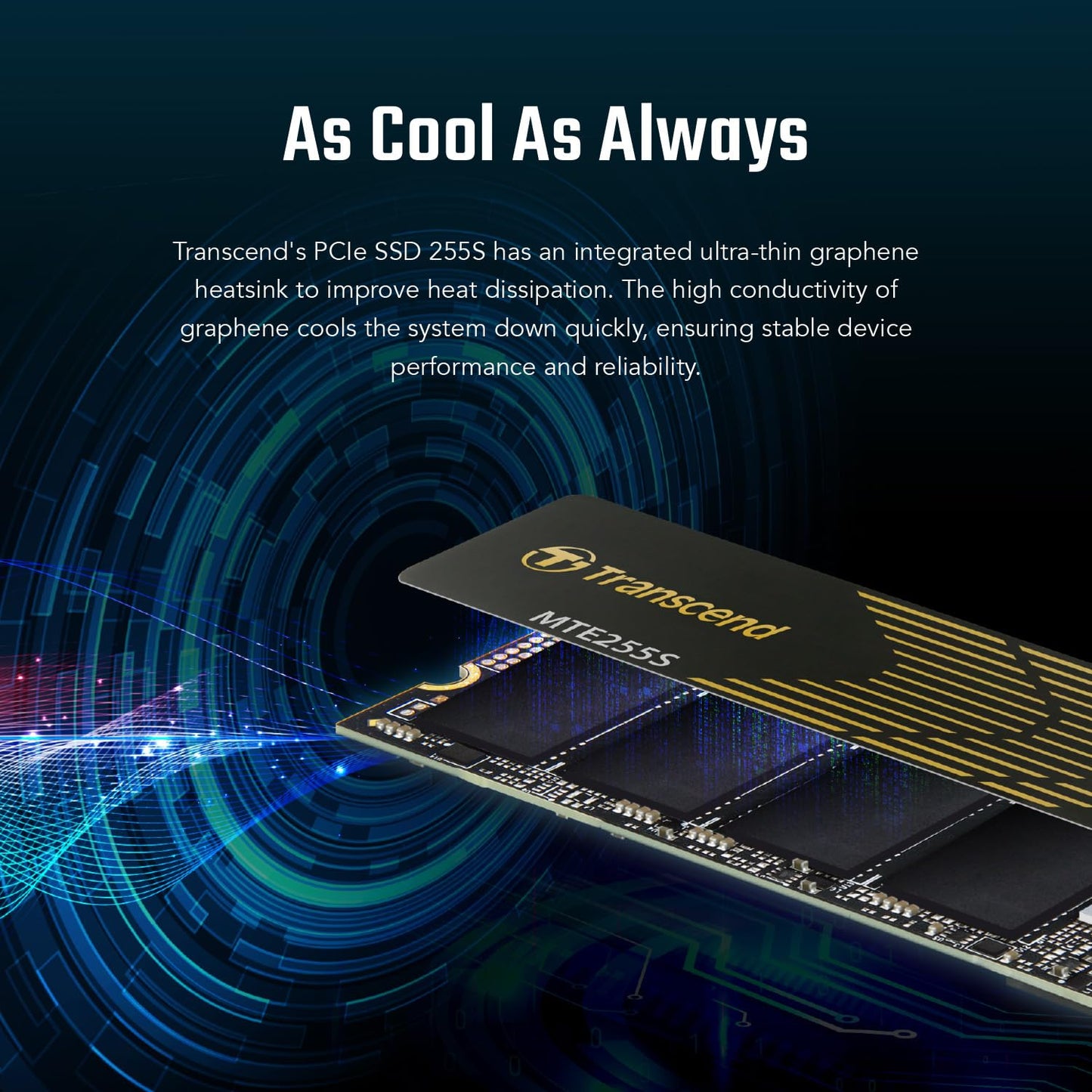 Transcend Gaming SSD with Heatsink, Up to 7,400MB/s, Compatible with PS5, Desktops, Laptops, M.2 2280 PCIe 4.0 NVMe Gen4x4 Internal Solid State Hard Drive, 3D TLC NAND, High-Speed Internal SSD (TS-MTE255S)
