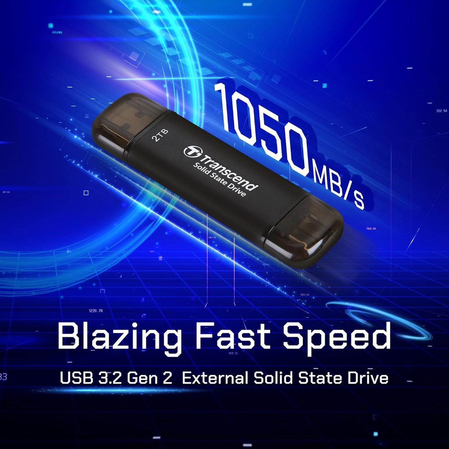 Transcend ESD310 External SSD, Up to 1,050MB/s, Dual USB Flash Drive for iPhone/iPad/Mac/Windows, Android/Tablet/PC, USB 3.2 Gen 2 Thumb Drive Photo Stick, 2-in-1 Type C &Type A Memory Stick (TS-ESD310)