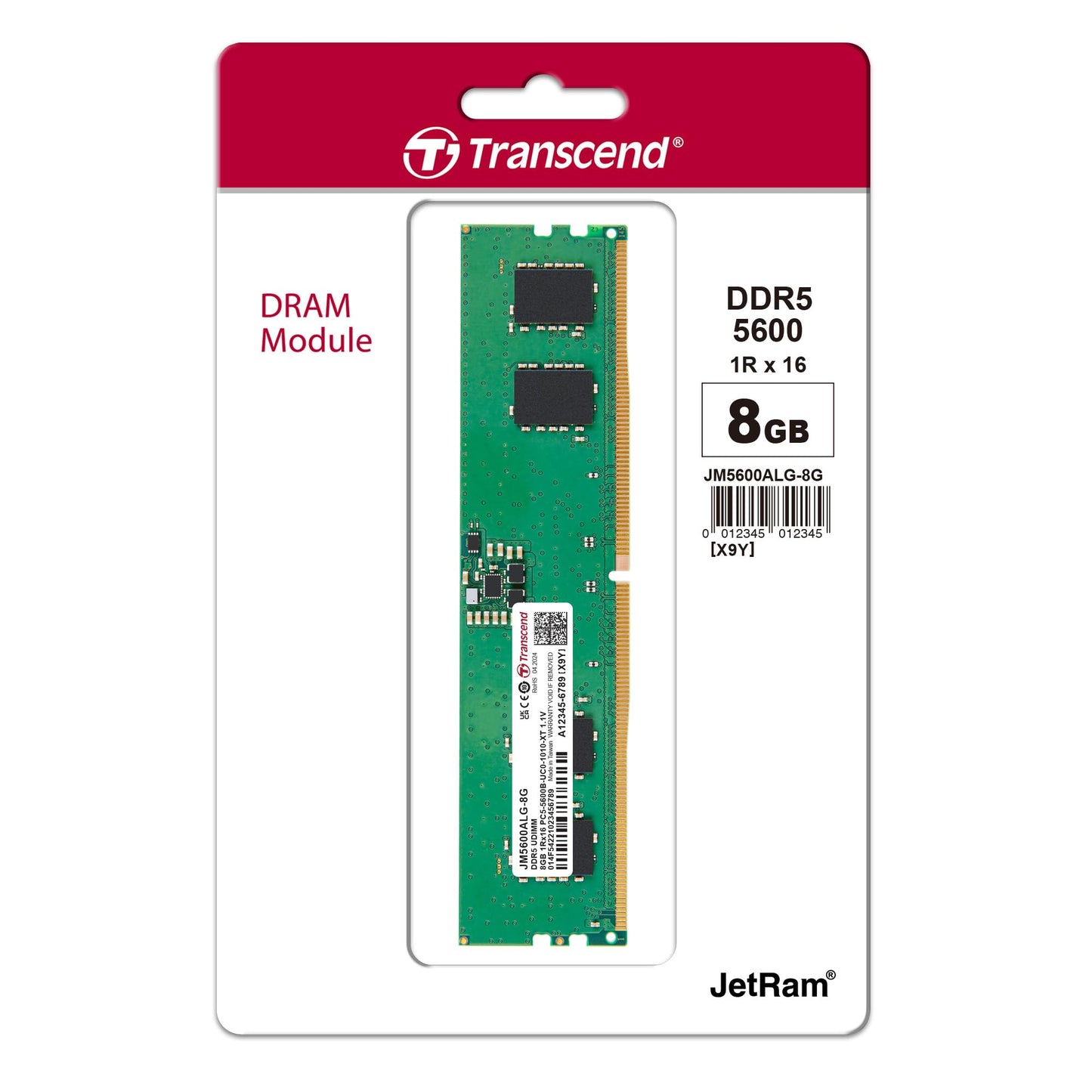 Transcend 8GB DDR5 5600 U-DIMM 1Rx16 1.1V, RAM, Desktop Memory Module - JM5600ALG-8G