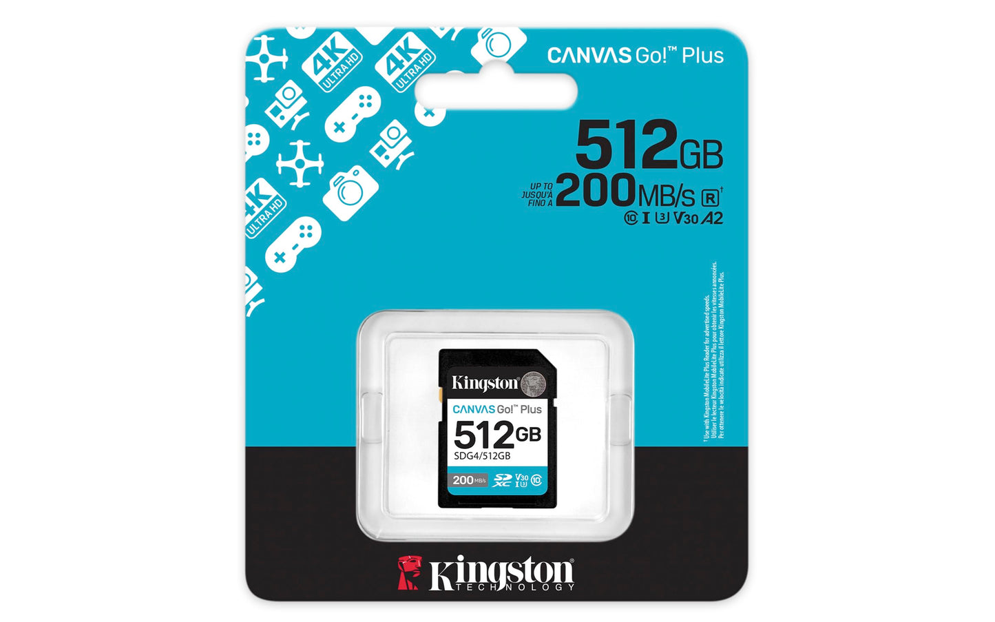 Kingston Canvas Go Plus SDXC Memory Card Gen4 200MB/s C10 UHS-I U3 V30 (SDG4)