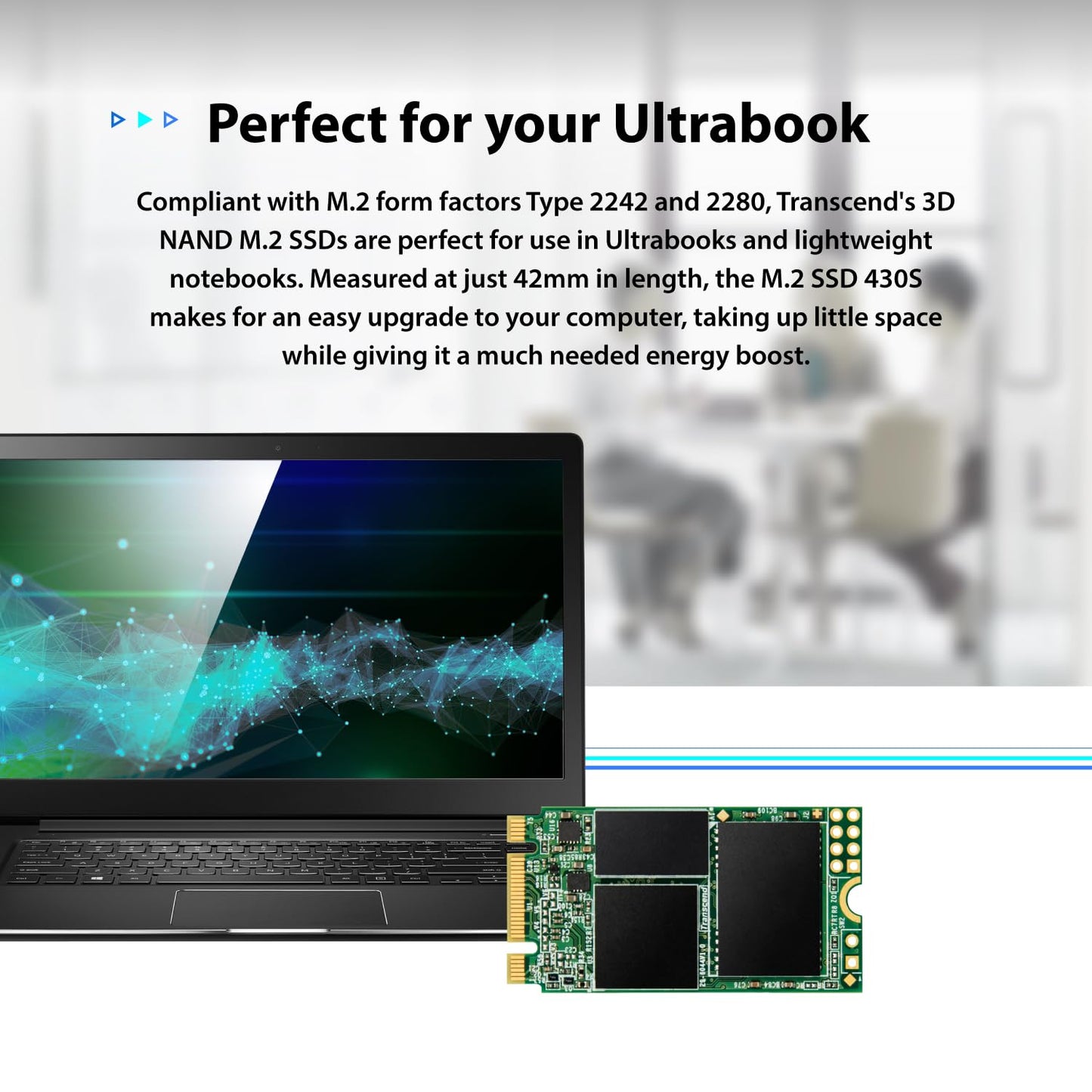 Transcend M.2 2242 SATA III SSD with Dram Cache, Up to 560MB/s, Compatible w/ Ultrabook, Laptop, PC, Desktop, 3D TLC NAND Flash Internal Solid State Drive, LDPC Error Correction, SLC Cache, B+M Key (TS-MTS430S)