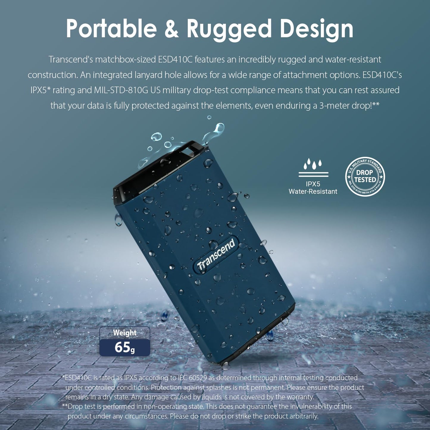 Transcend External SSD, Up to 2000MB/s, Supports Apple 4K 60fps ProRes, USB Hard Drive for iPhone15, 16, iPad, Mac, Tablets, PS5, Windows, Android, IPX5 Water-Resistant USB 3.2 Gen2 (20Gbps) Portable SSD (TS-ESD410C)