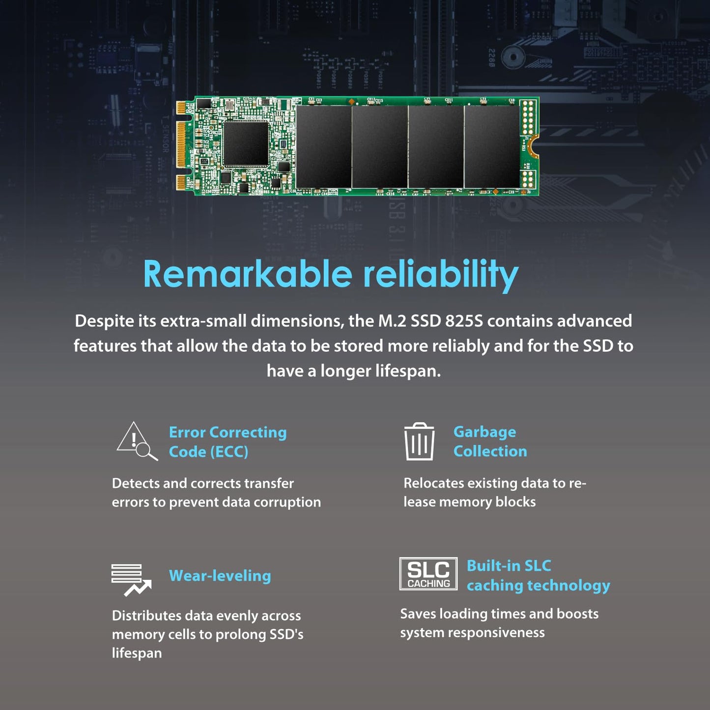 Transcend M.2 2280 SATA III SSD, Up to 530MB/s, Compatible with Ultrabook Laptop PC Desktop, 3D TLC NAND Flash Internal Solid State Drive, LDPC Error Correction ECC, B+M Key SLC Cache (TS-MTS825S)