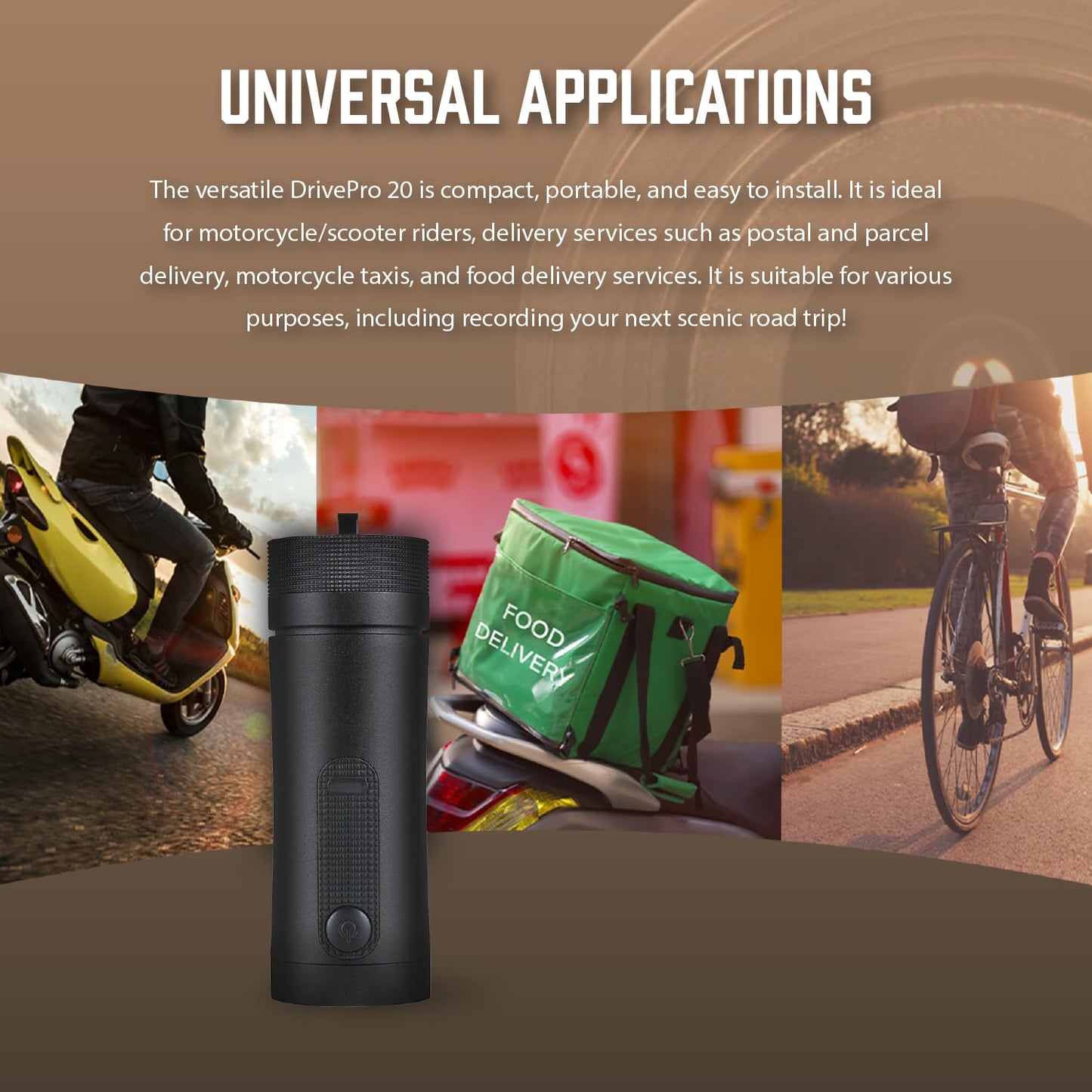 Transcend 64GB, 2K 1440p Motorcycle Dash Cam, 140 Wide-Angle, Built-in WiFi,G-Sensor, Night Vision, IP68, Emergency Recording, for Bikes, Motorcycles - TS-DP20A-64G