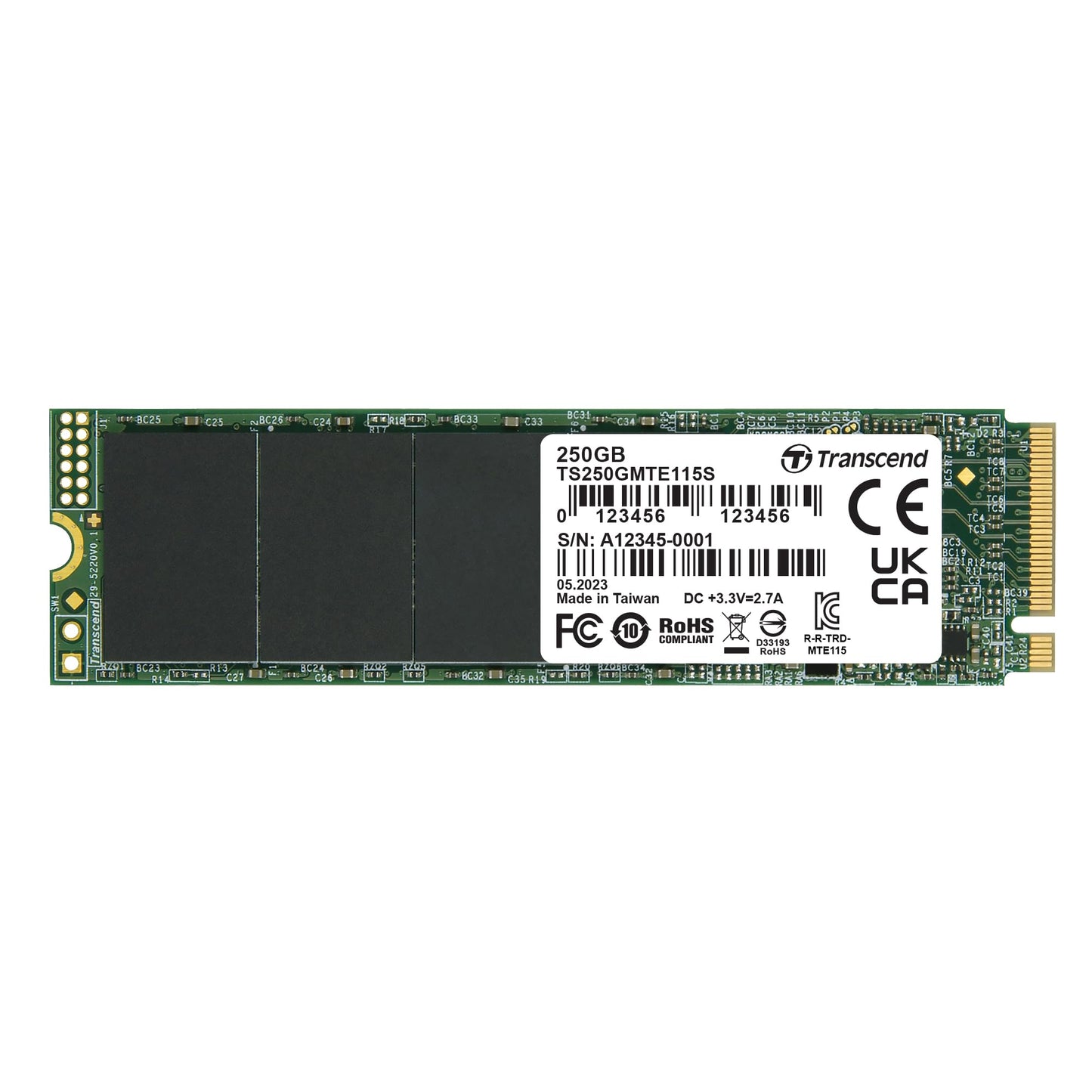 Transcend M.2 2280 SSD, Up to 3,200 MB/s, Compatible w/Ultrabook Laptop PC Desktop, PCIe NVMe Gen3x4 SSD, 3D TLC NAND Flash Internal Solid State Drive, LDPC Error Correction ECC, SLC Cache (TS-MTE115S)