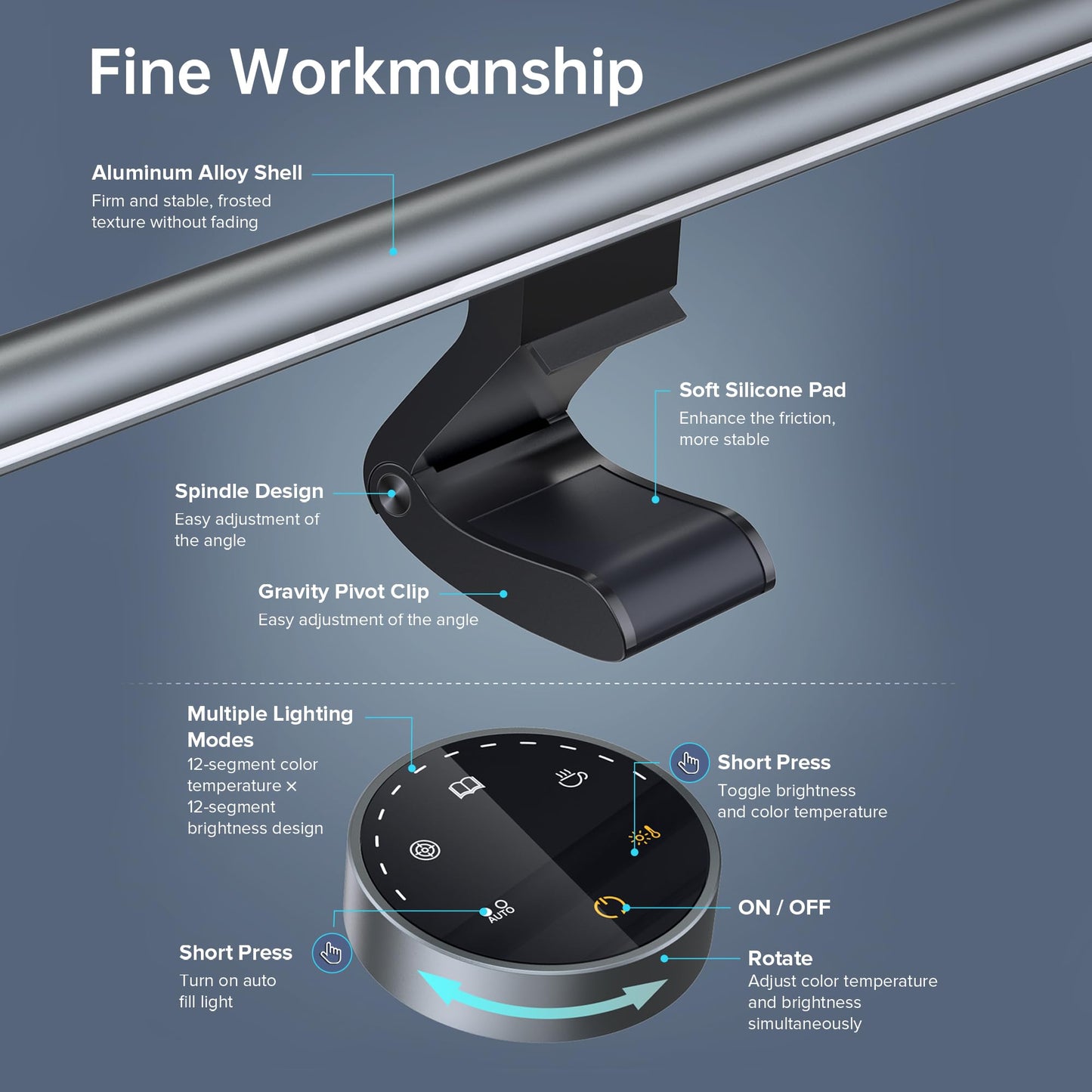 Monitor Light Bar, Wireless Controller, Stepless Dimming Brightness & Color Temperature, Eye-Care Light Bar, No Screen Glare, Space Saving for Home Office Gaming(Front light, Wireless Control)