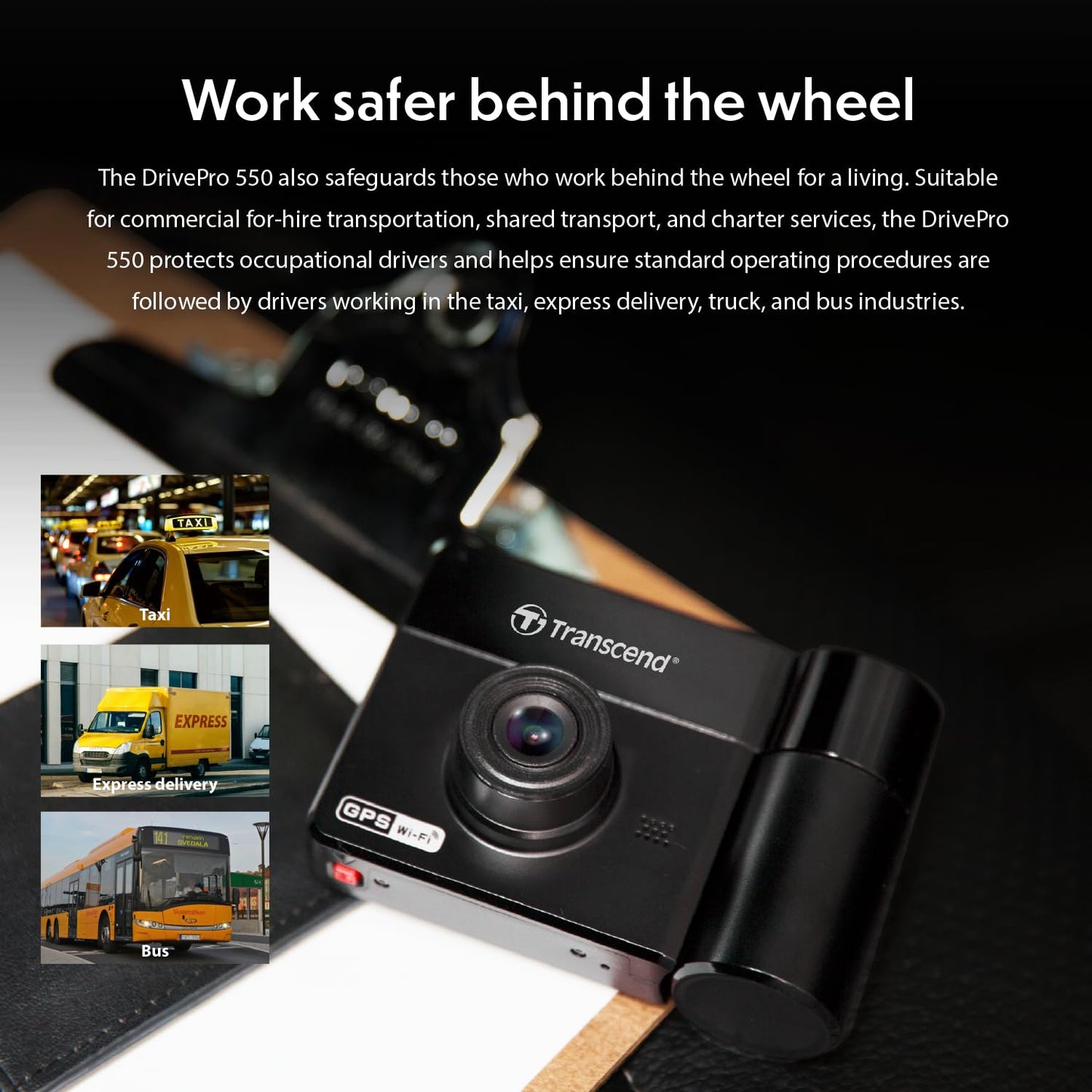 Transcend Dash Cam Front and Rear, 2K QHD 1440P+1080P Full HD Car Camera 140° Wide-Angle 180° Rotatable Rear Lens, Night Vision Loop Recording Head-Up Display, Wi-Fi GPS GLONASS, ADAS, Support 1TB Max