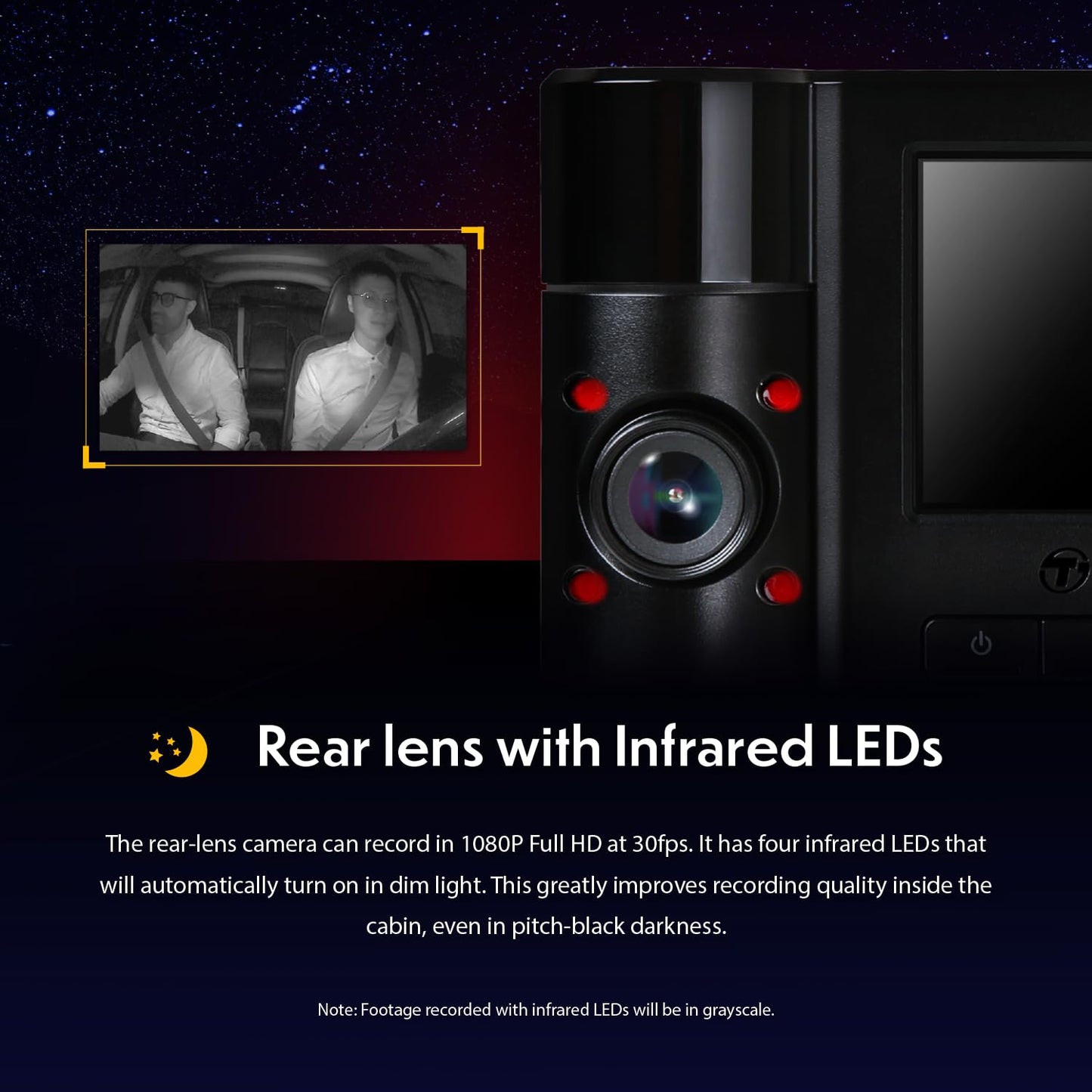 Transcend Dash Cam Front and Rear, 2K QHD 1440P+1080P Full HD Car Camera 140° Wide-Angle 180° Rotatable Rear Lens, Night Vision Loop Recording Head-Up Display, Wi-Fi GPS GLONASS, ADAS, Support 1TB Max