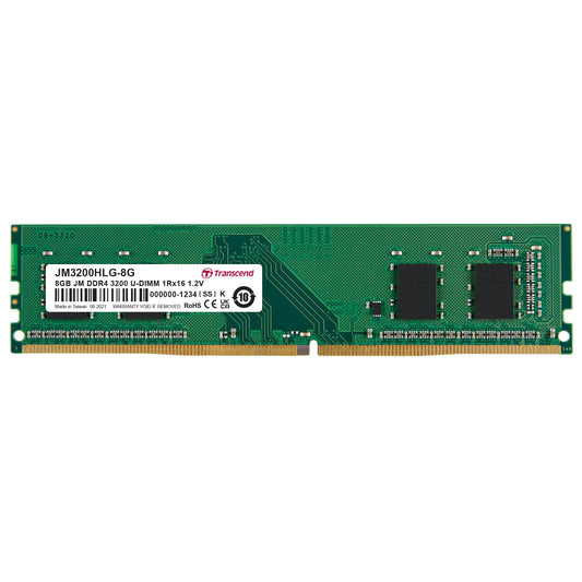Transcend 8GB DDR4 3200MHz U-DIMM 1Rx16 1.2V, RAM, PC4-25600, CL22, Desktop Memory Module - JM3200HLG-8G
