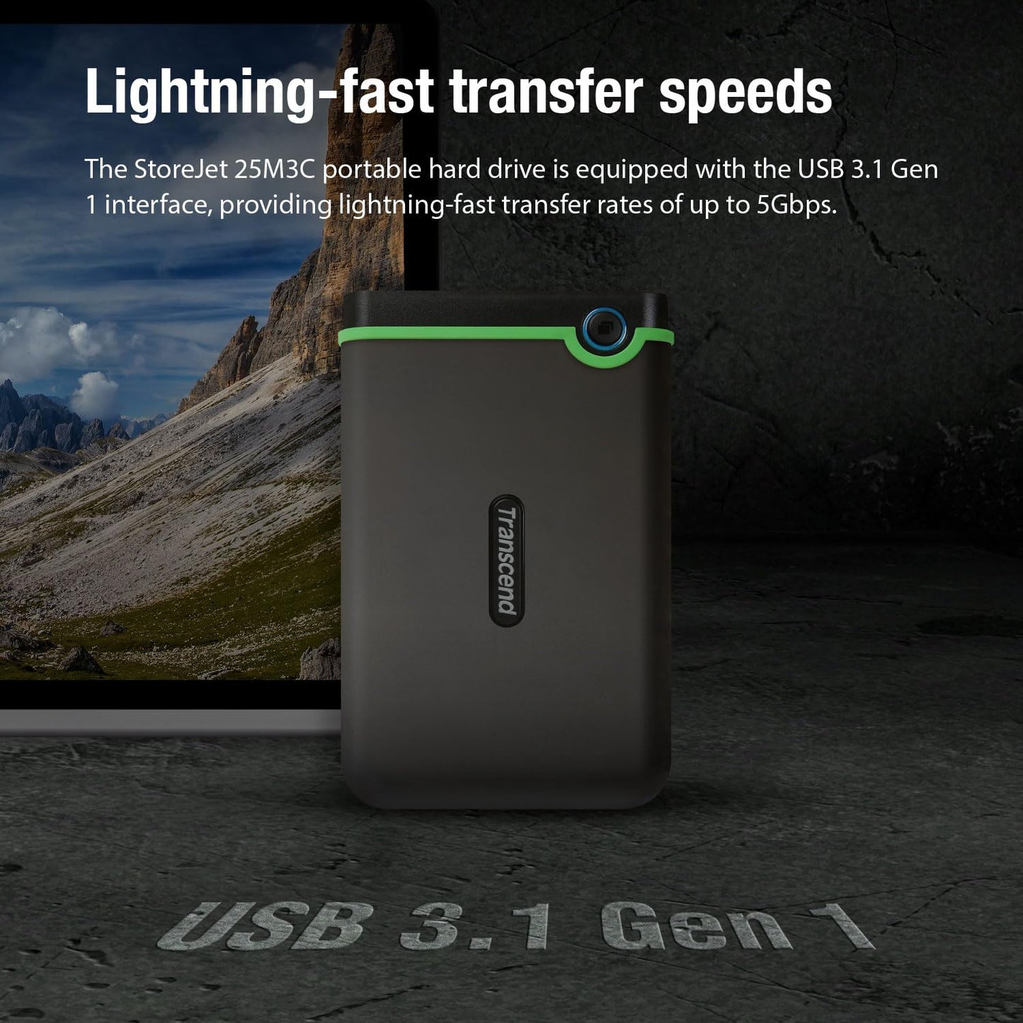Transcend Rugged External Hard Drive, for PS4, PC, Mac, Desktop, Laptop, Xbox One, Xbox 360, USB3.1Gen1 (5Gbps) Type-C Portable HDD, One Touch Auto-Backup Button, Anti-Shock Resistant (TS-SJ25M3)