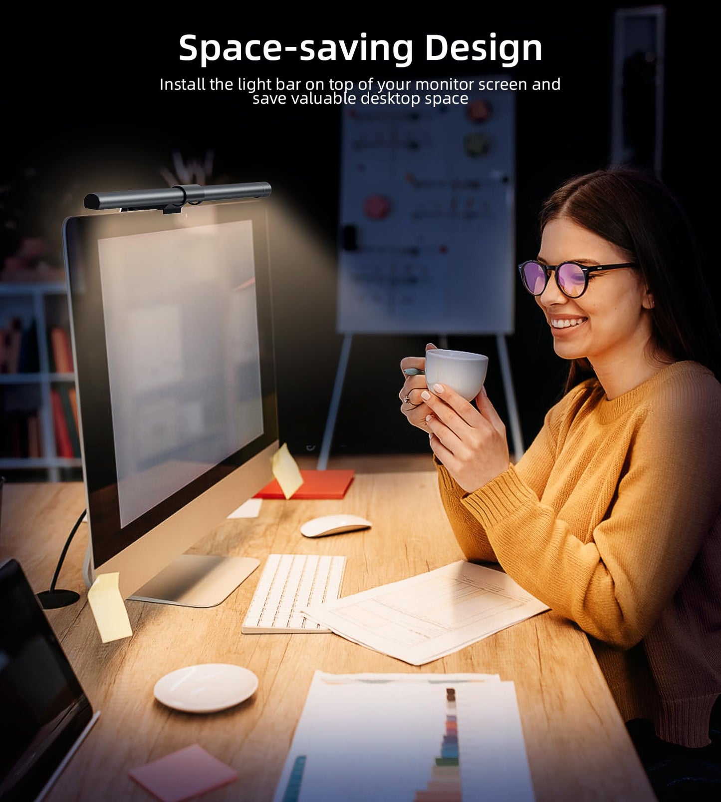 Monitor Light Bar, Stepless Dimming Brightness & Color Temperature, Eye-Care Light Bar, No Screen Glare, Space Saving