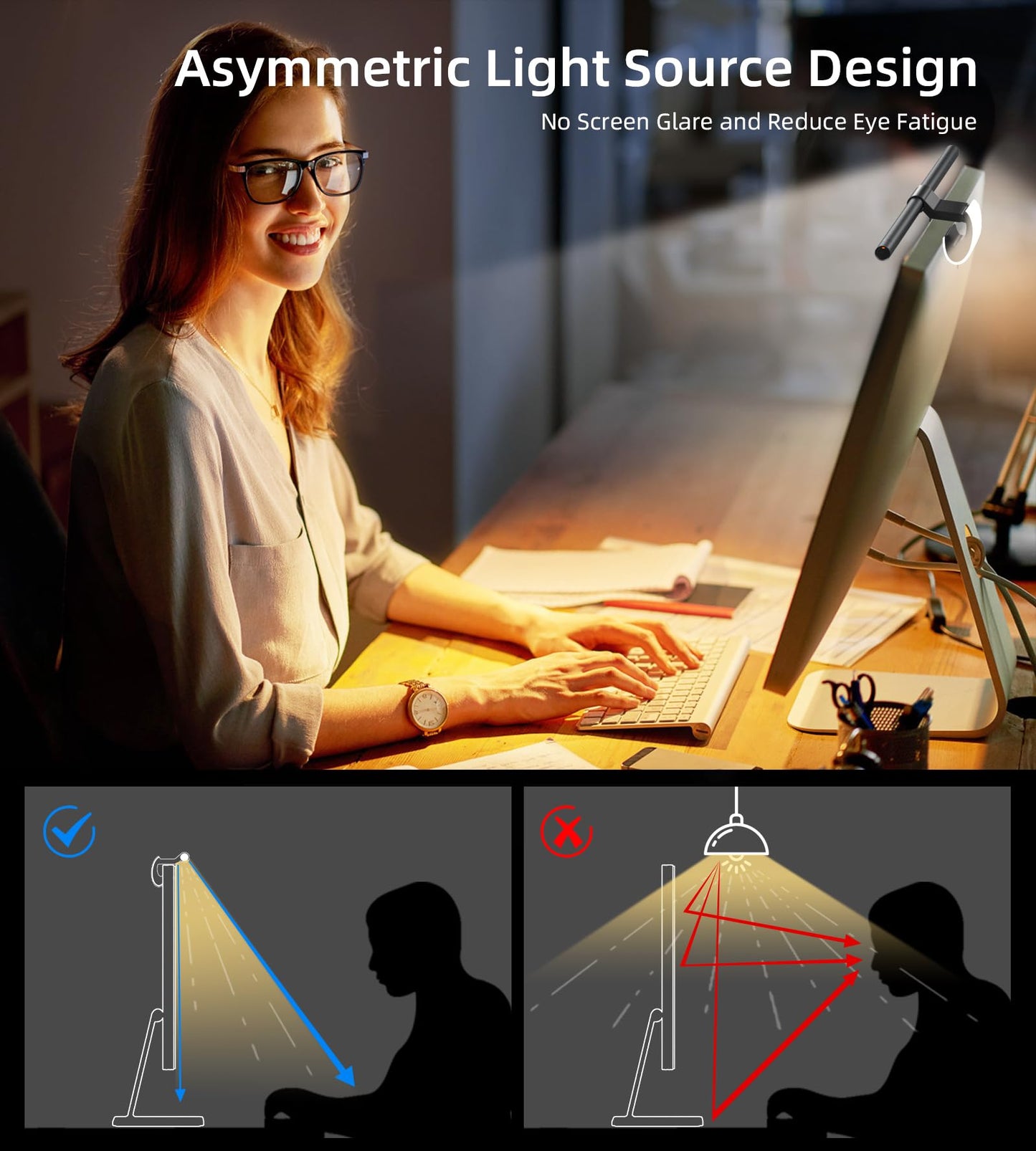 Monitor Light Bar, Stepless Dimming Brightness & Color Temperature, Eye-Care Light Bar, No Screen Glare, Space Saving