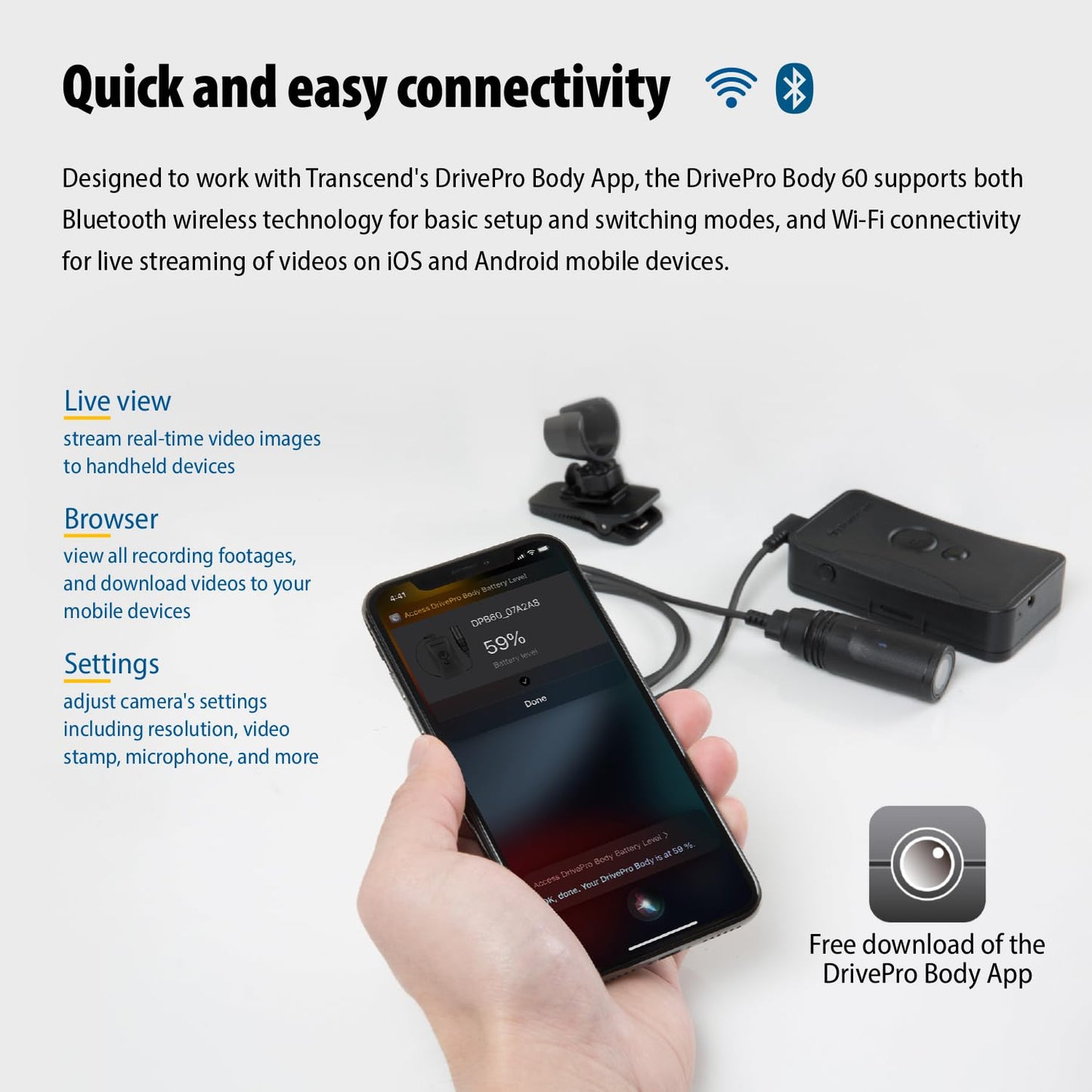 Transcend DrivePro Body 60 Body Camera 64GB with Cylindrical Camera