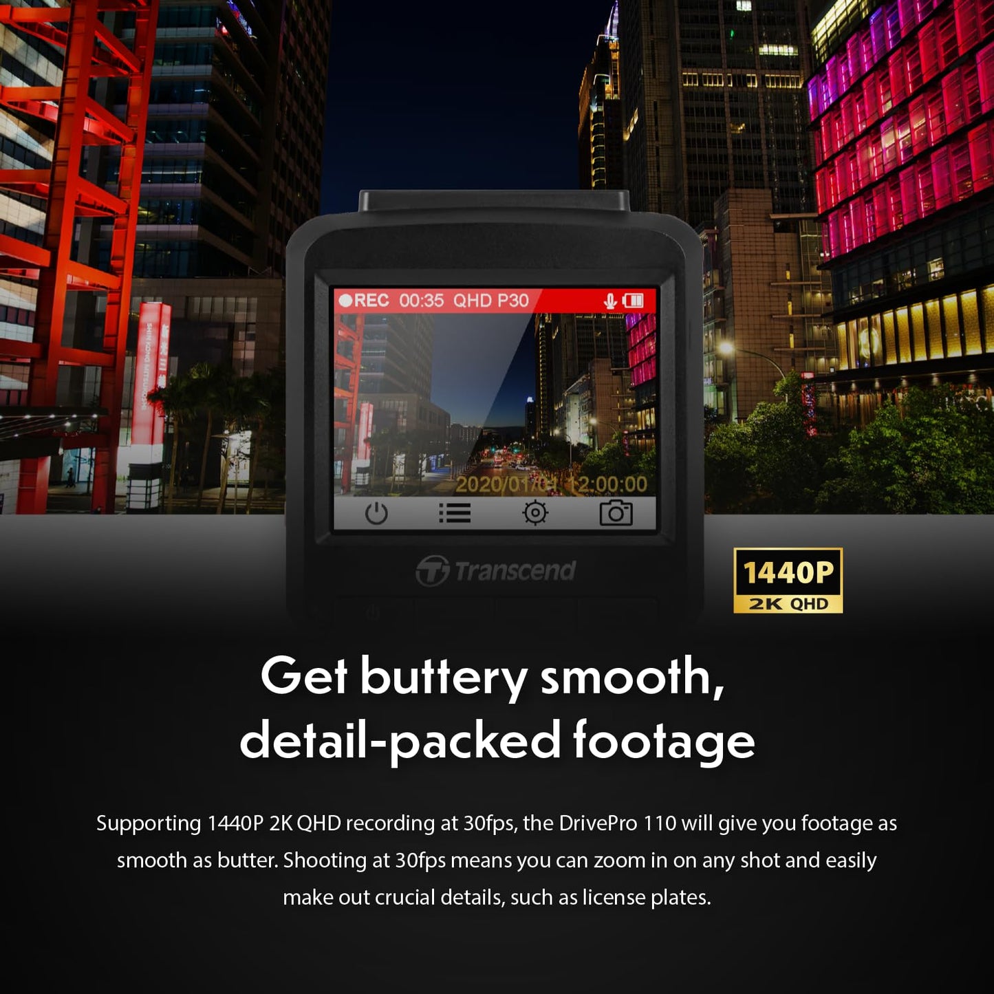 Transcend DrivePro 110 Car Video Recorder Dash Cam Full HD 1080p/30FPS 64GB Micro SD Card Included
