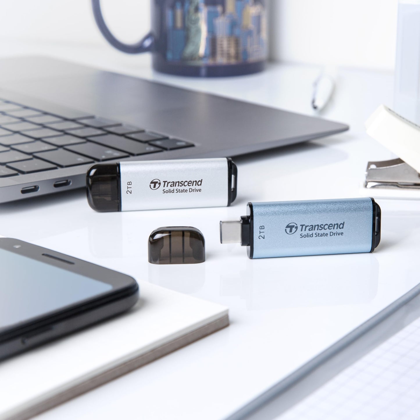 Transcend ESD300C, External Solild State Drive, Portable SSD, Compatible w/iPhone 4K ProRes, Up to 1050 MB/s,Type C, Sky Blue - (TS-ESD300)