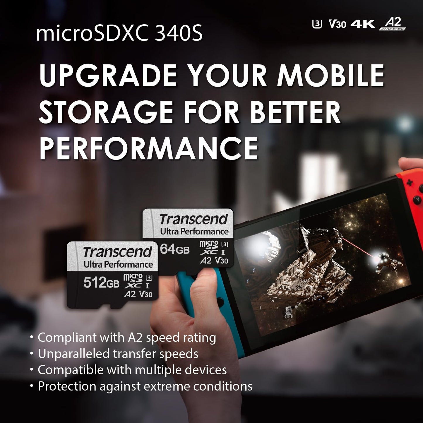 Transcend microSDXC 340S Class 10 UHS-I U3 A2 (TS-GUSD340S)