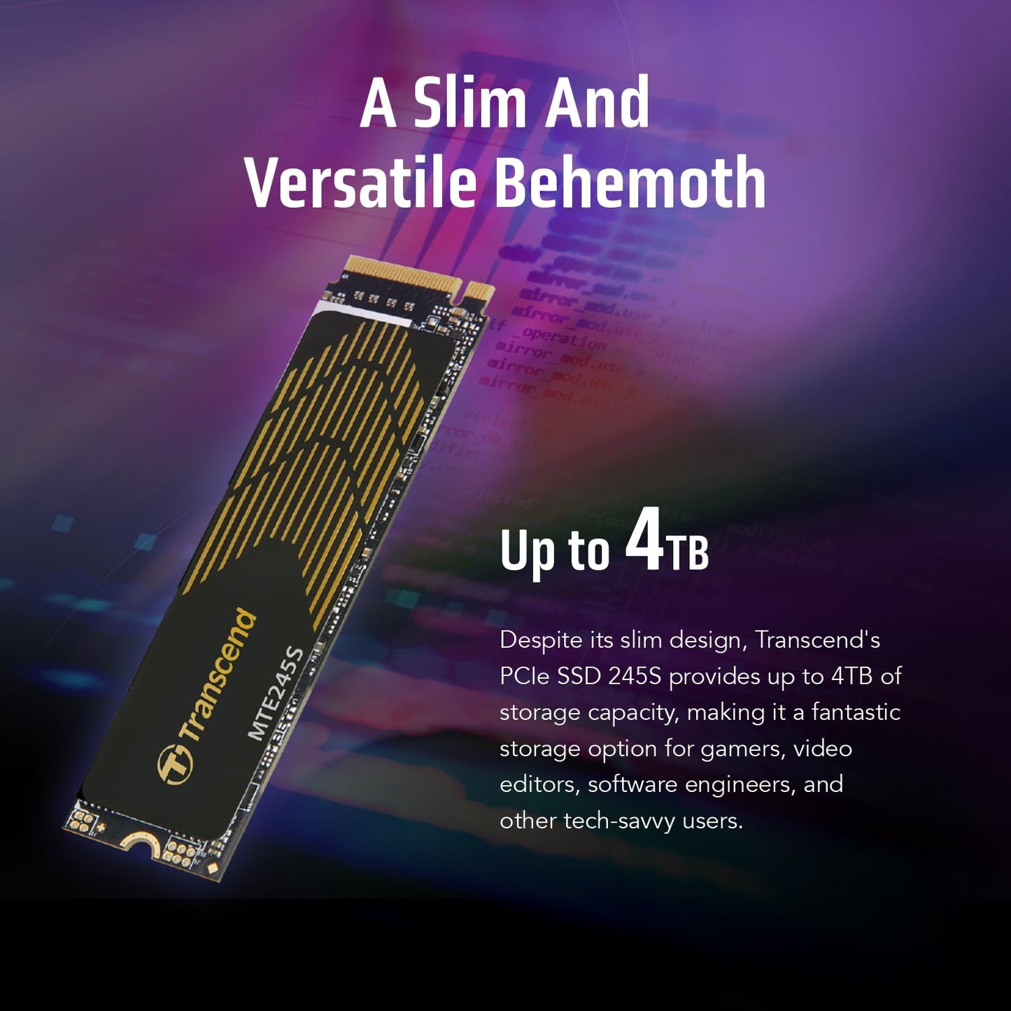 Transcend M.2 2280 PCIe Gen4x4 SSD, with Graphene Heatsink, Singel Sided, 3D TLC, MVMe Internal Gaming SSD, Up to 3,200/1,400 MB/s - (TS-MTE245S)