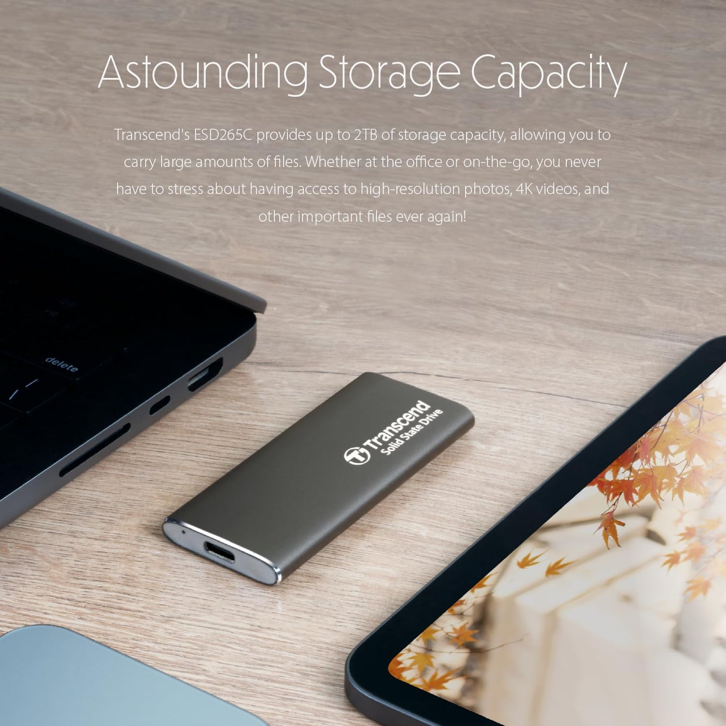 Transcend ESD265C, External Solild State Drive, Portable SSD, Slim & Sleek Lightweight, Aluminum casing, Up to 1050 MB/s,Type A and C - (TS-ESD265C)