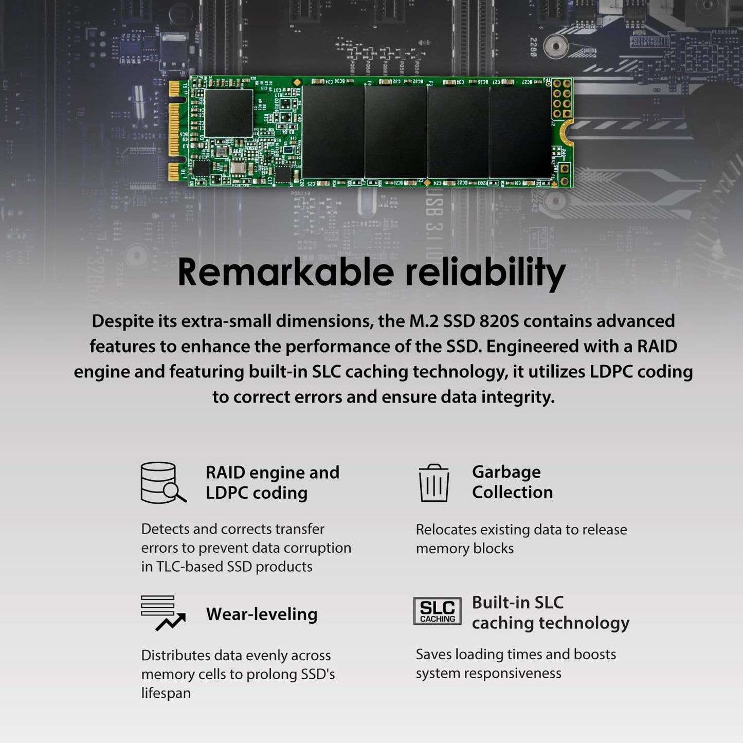 Transcend M.2 2280 SSD, SATA3, TLC (TS-MTS820S)