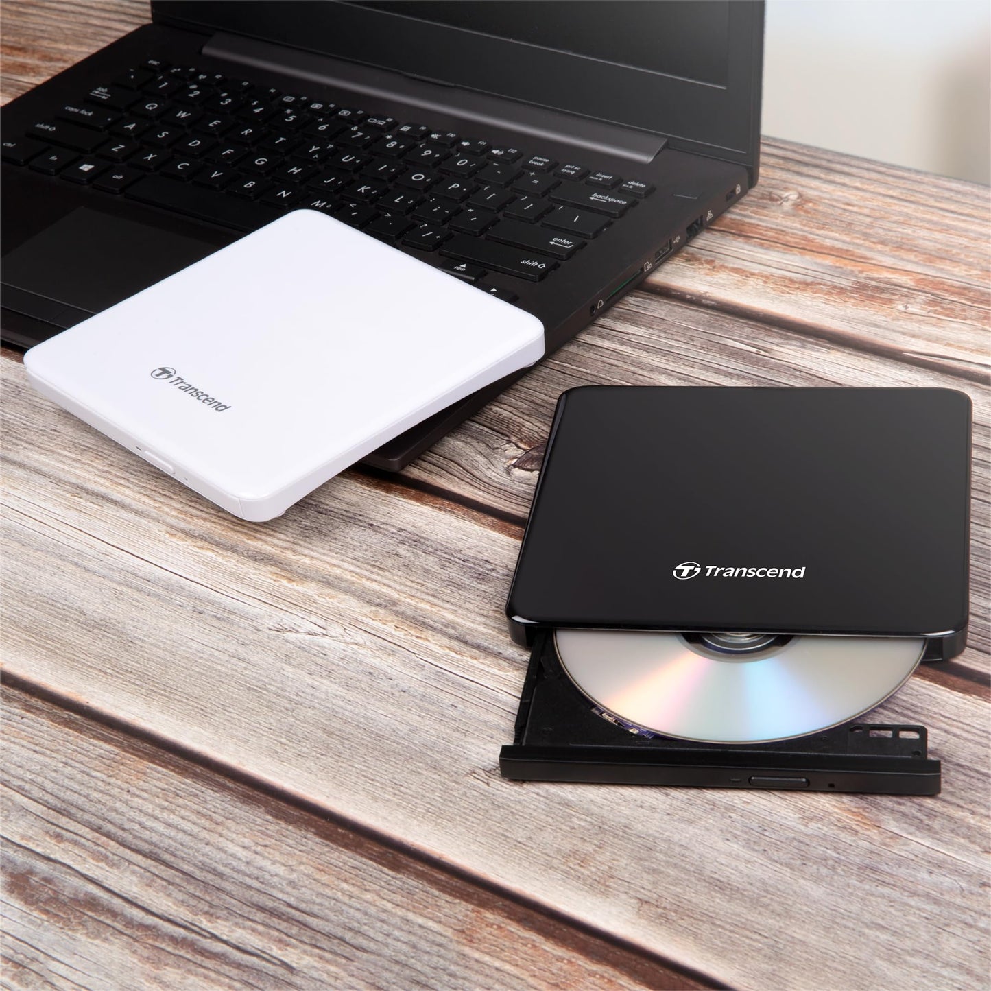 Transcend Information 8X Extra Slim Portable DVD Writer Optical Drive, TS8XDVDS-K (Black)
