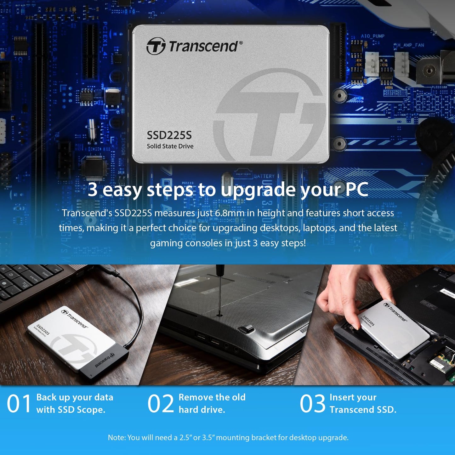Transcend SSD225S SATA 6Gb/s 2.5-inch SSD Solid State Disk (TS-SSD225S)