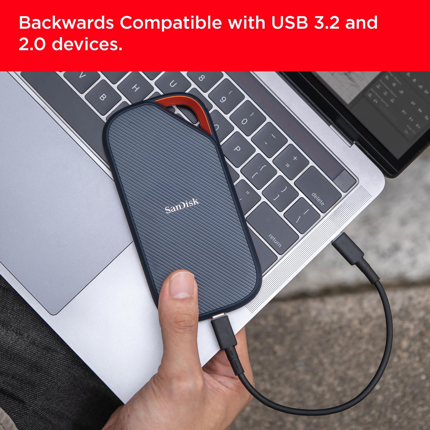 SanDisk Extreme PRO Portable SSD with USB4, Up to 3800 MB/s Read and 3700MB/s Write, USB-C, USB 3.2, Backwards Compatible, IP65 Water and Dust Resistance (SDSSDE82-G25)